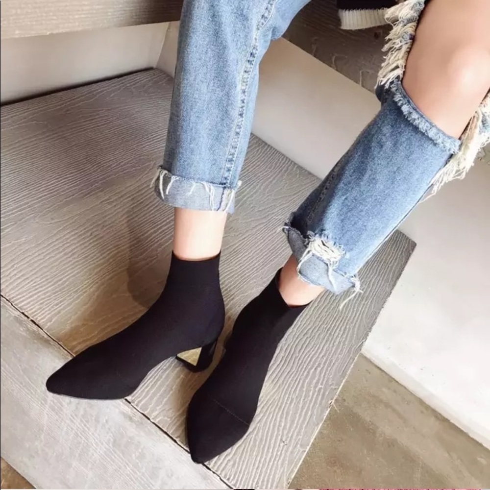 Ankle Knit Sock Booties w/ Block Heel - Picture 5 of 8
